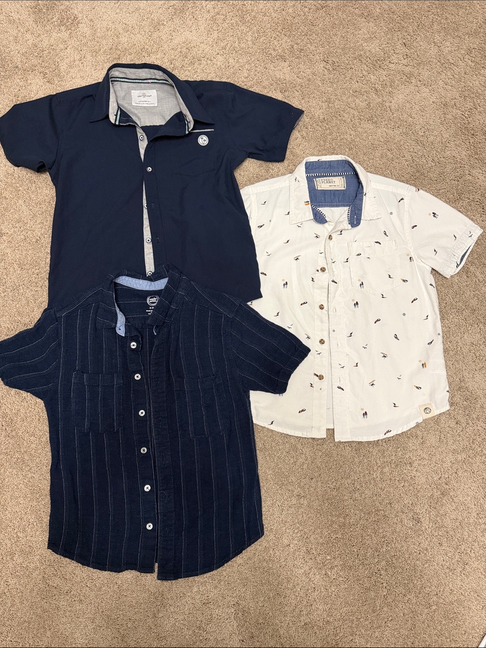 Boys Short-Sleeve Button-Down Shirt Trio - Navy & White